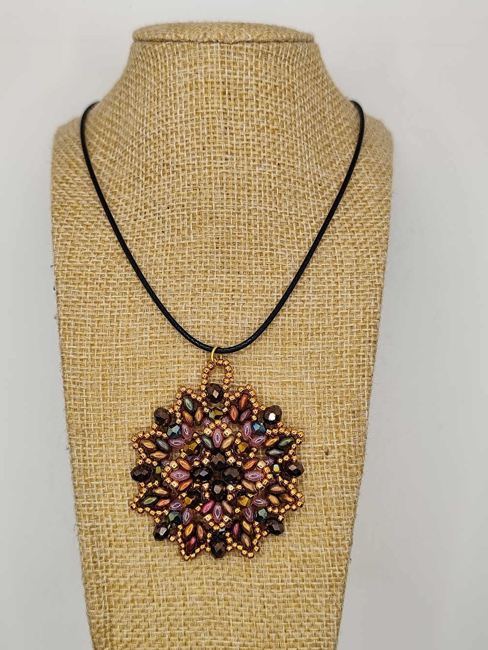 Brown and Gold Beaded Starburst Pendant Necklace